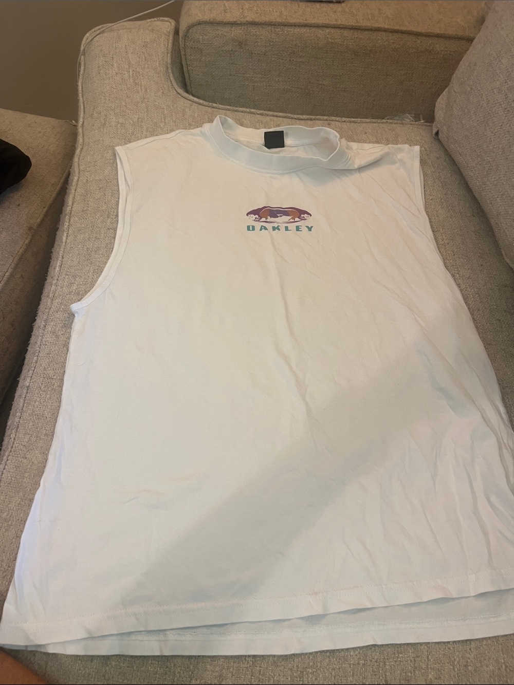Oakley White Sleeveless Logo Tank with Multicolor Print